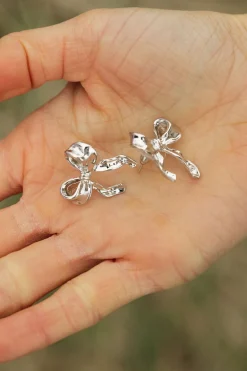 Ali Express Ribbon Bow Earrings- Silver Best