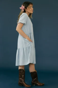 Calista Scarlet Dress-Chambray Blue New