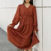 Polagram Shaylyn Dress-Terracotta Red Clearance