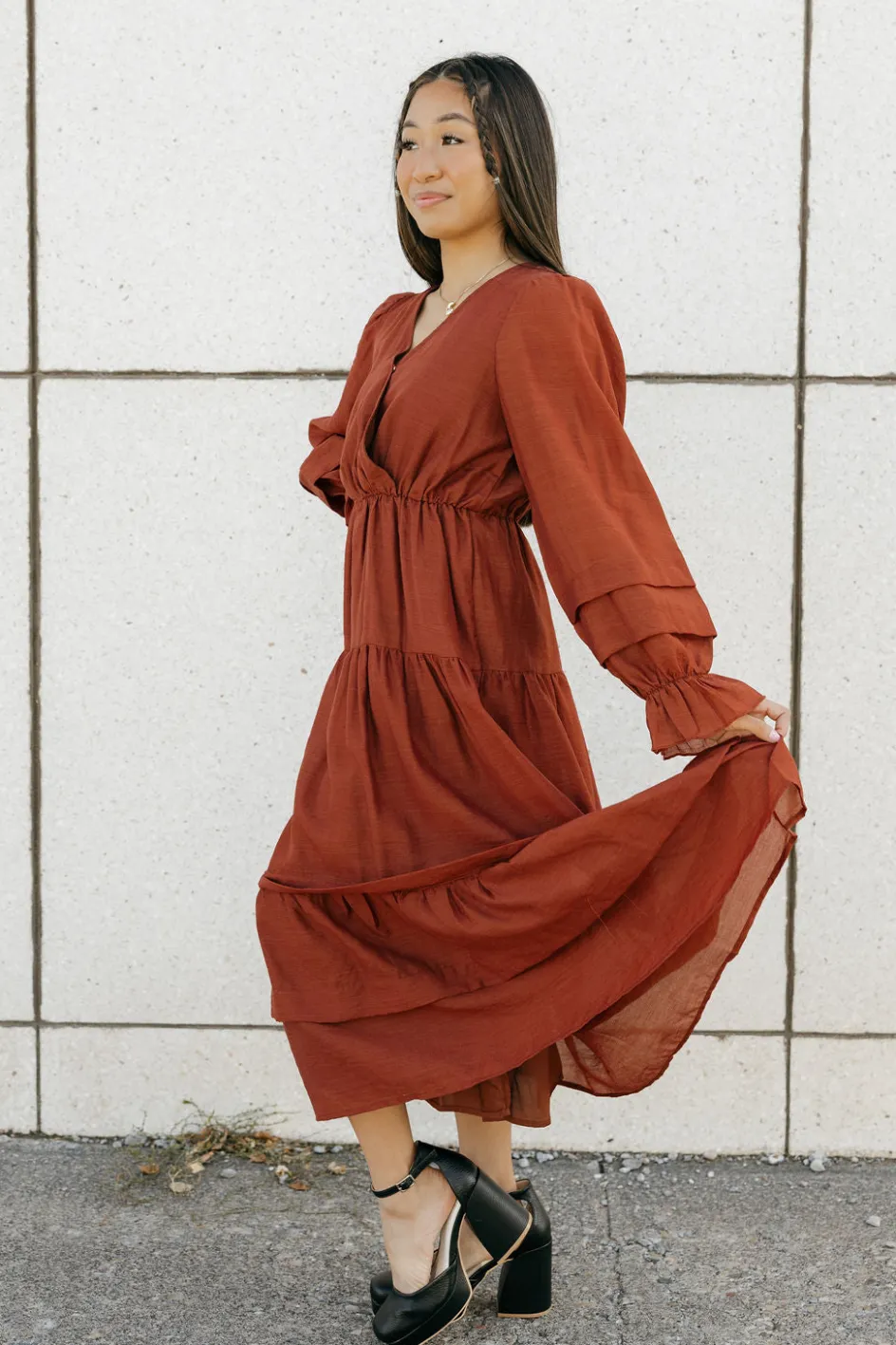 Polagram Shaylyn Dress-Terracotta Red Clearance