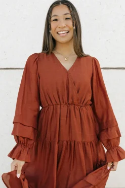 Polagram Shaylyn Dress-Terracotta Red Clearance