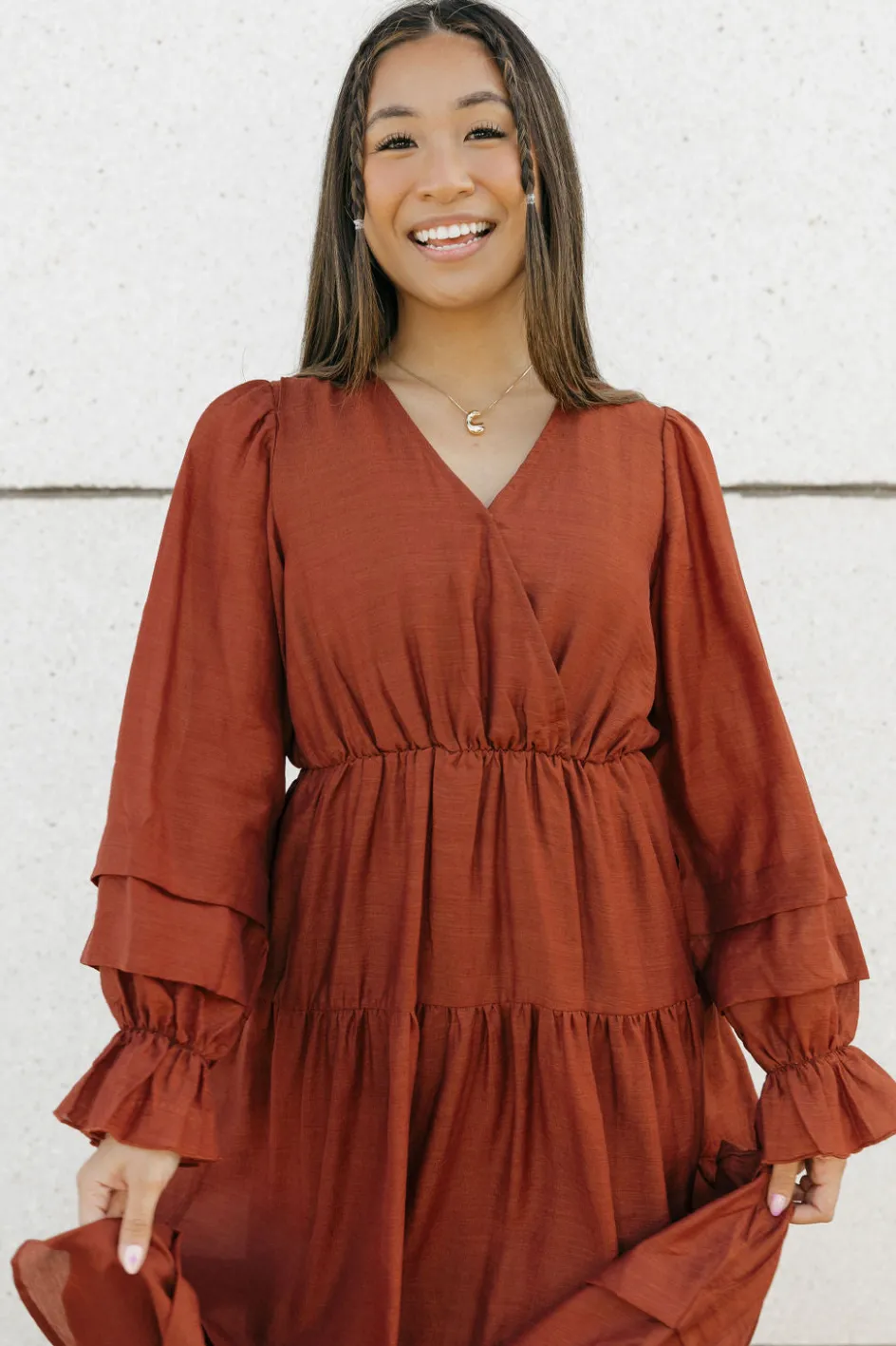 Polagram Shaylyn Dress-Terracotta Red Clearance