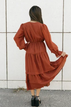 Polagram Shaylyn Dress-Terracotta Red Clearance