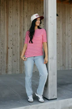 Dongguan Huoyoung Apparel Co Stanley Tee- Stripe Pink Clearance