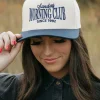 Fashion City Sunday Morning Club Trucker Hat- Cream/Navy Sale