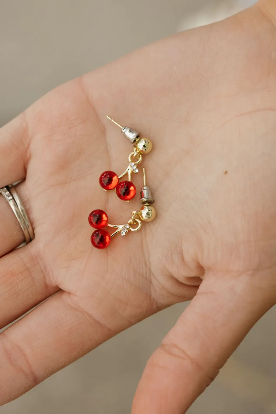 Ali Express Sweet Cherry Earrings- Gold Outlet