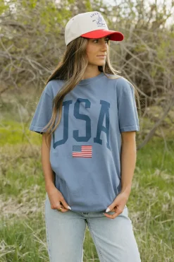 Illustrated Society USA Flag Tee- Blue Fashion