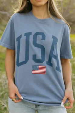 Illustrated Society USA Flag Tee- Blue Fashion