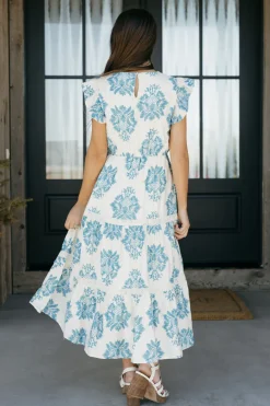 Hayden Verona Dress-Ivory/Blue White Sale