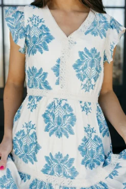 Hayden Verona Dress-Ivory/Blue White Sale